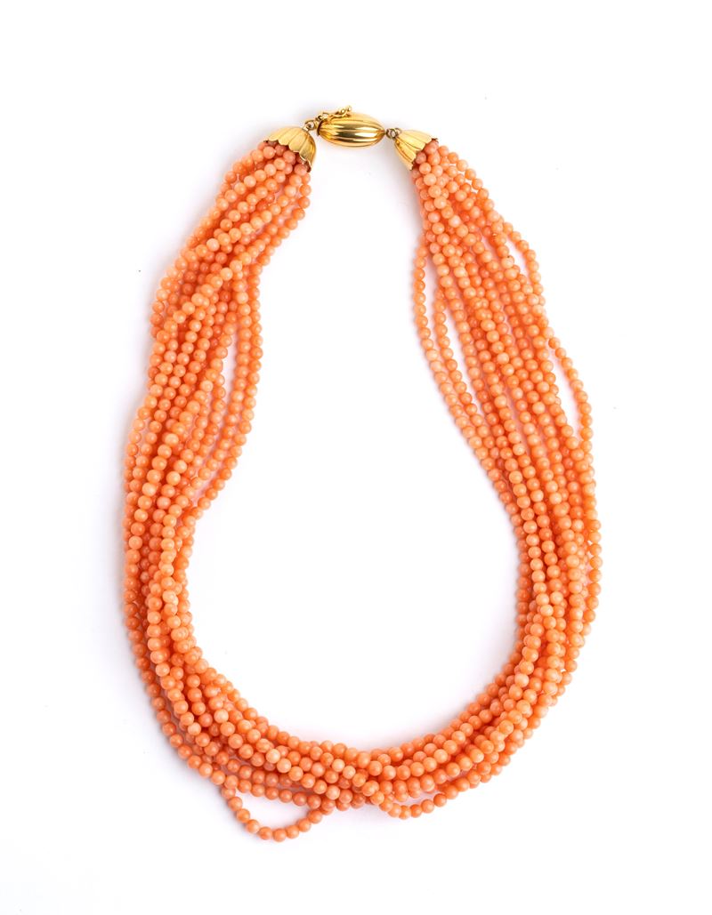 Collana in oro giallo 18k e corallo Cerasuolo (Corallum Eliatus)