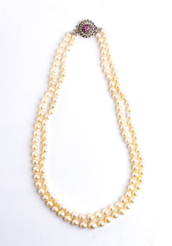 Pearl ruby gold necklace
