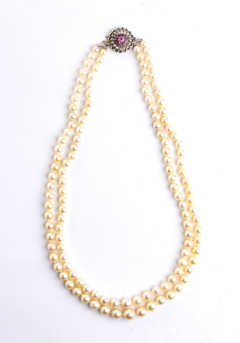 Collana con perle e rubini