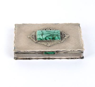 Scatola in argento 800 e malachite, Italia, XIX secolo