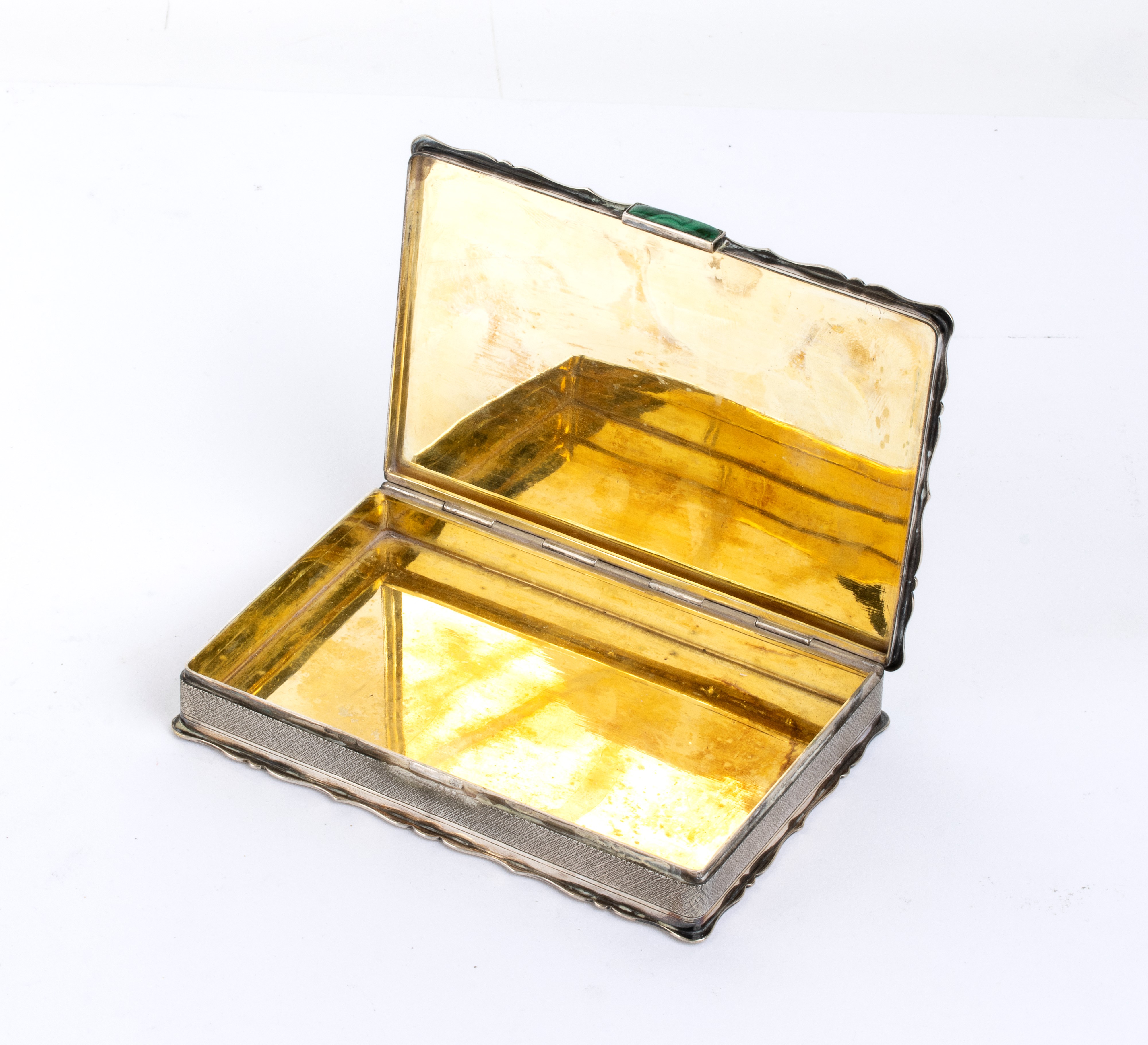 Scatola in argento 800 e malachite, Italia, XIX secolo