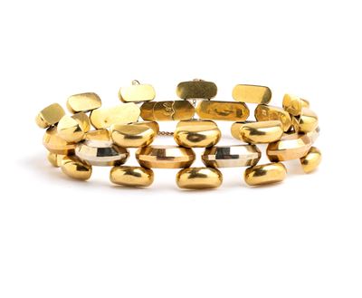 Bracciale tank in oro bicolore e rosa 18k, anni ’40