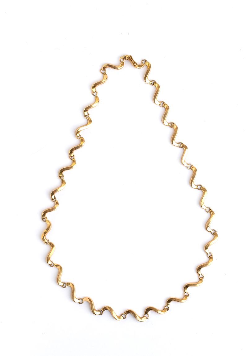 Collana in oro giallo 18k a maglie ondulate, lunghezza 44 cm