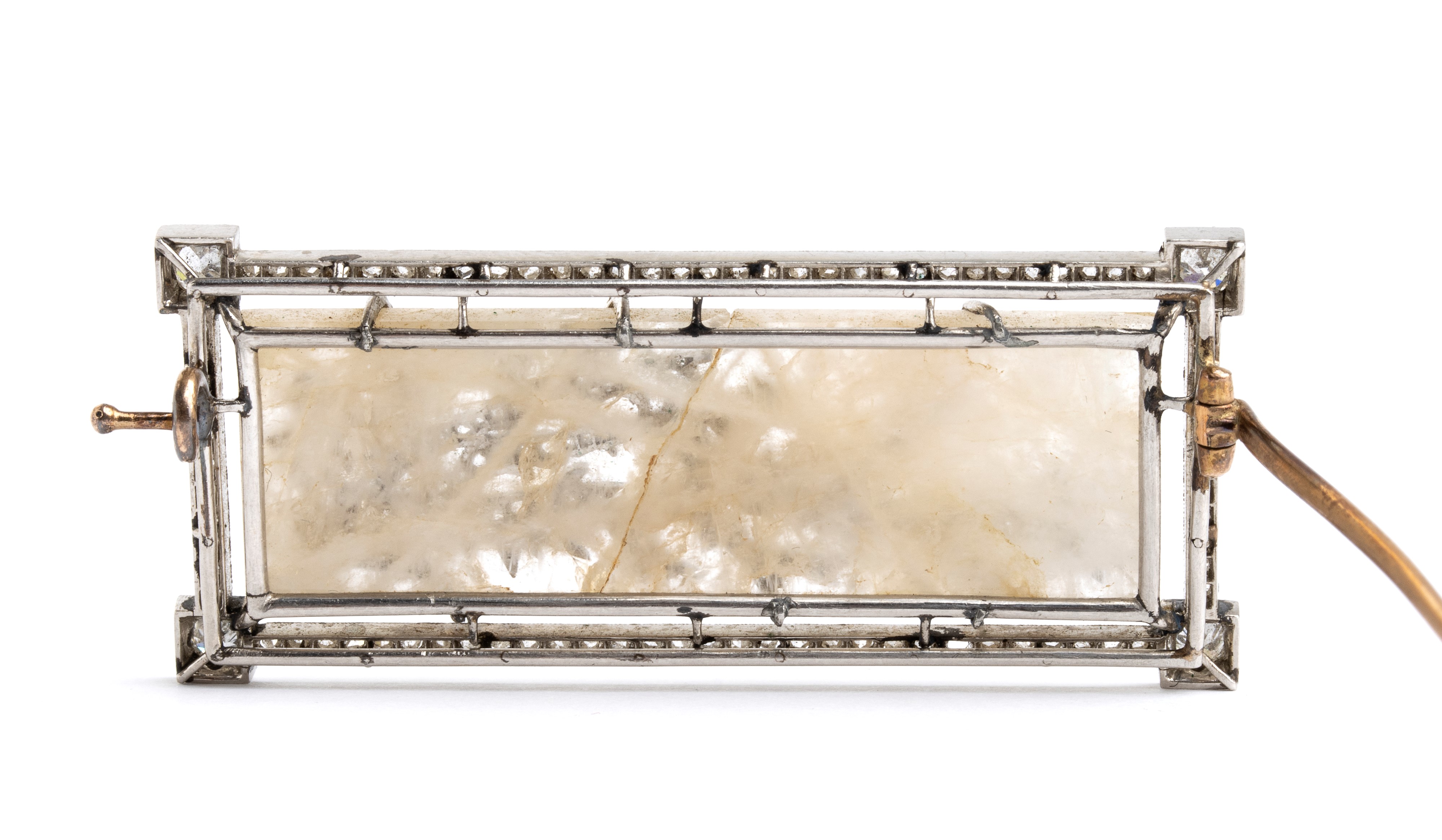 Spilla Art Déco in platino con diamanti e cristallo di rocca, anni ’30