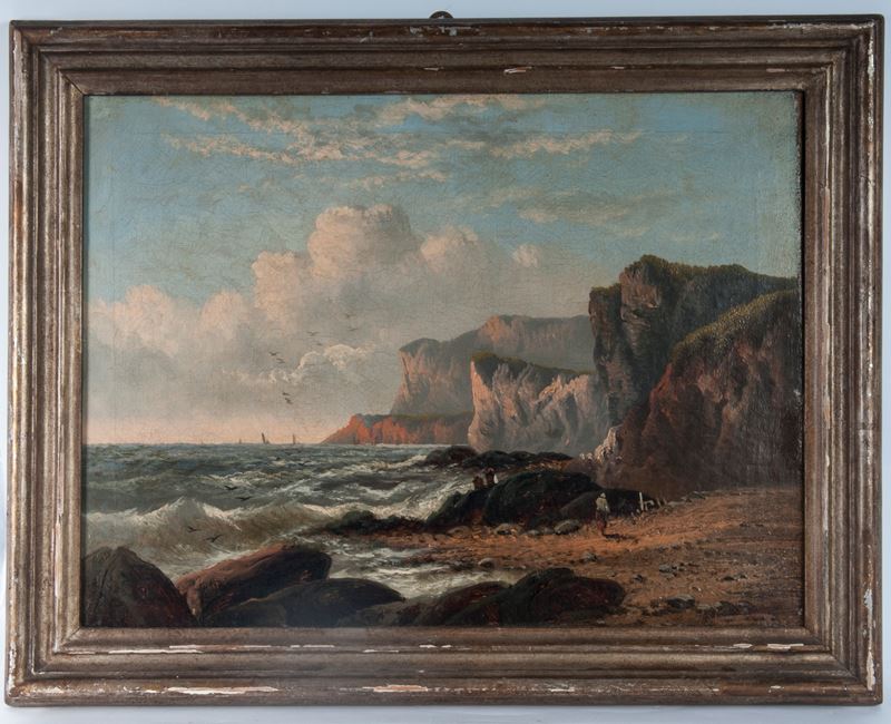 Paesaggio con scogliera e barche