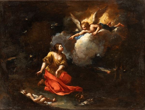 Artista attivo a Roma, met&#224; XVII secolo - Hagar and Ishmael in the desert