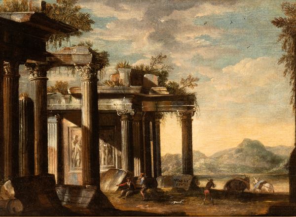 Artista attivo a Napoli, prima met&#224; XVIII secolo - Architectural capriccio with figures