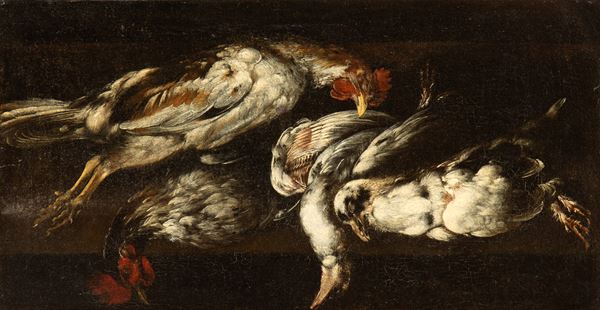 Artista fiammingo, XVII secolo - Natura morta di cacciagione