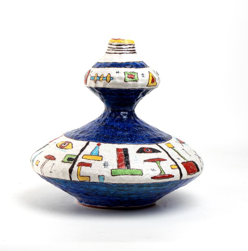 Andrea D'arienzo - Vaso Blu e Bianco con Decorazioni