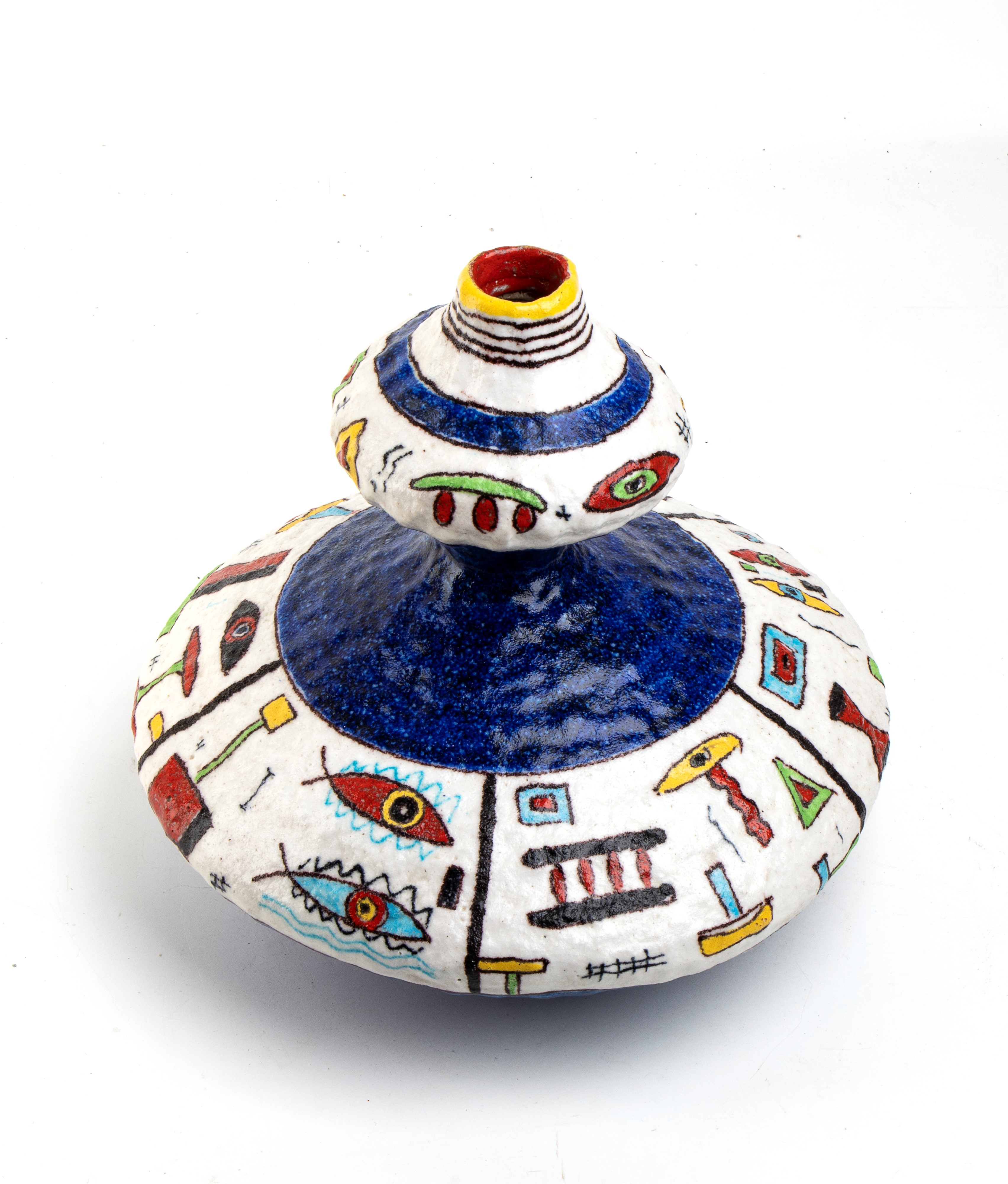 Andrea D'arienzo - Vaso Blu e Bianco con Decorazioni