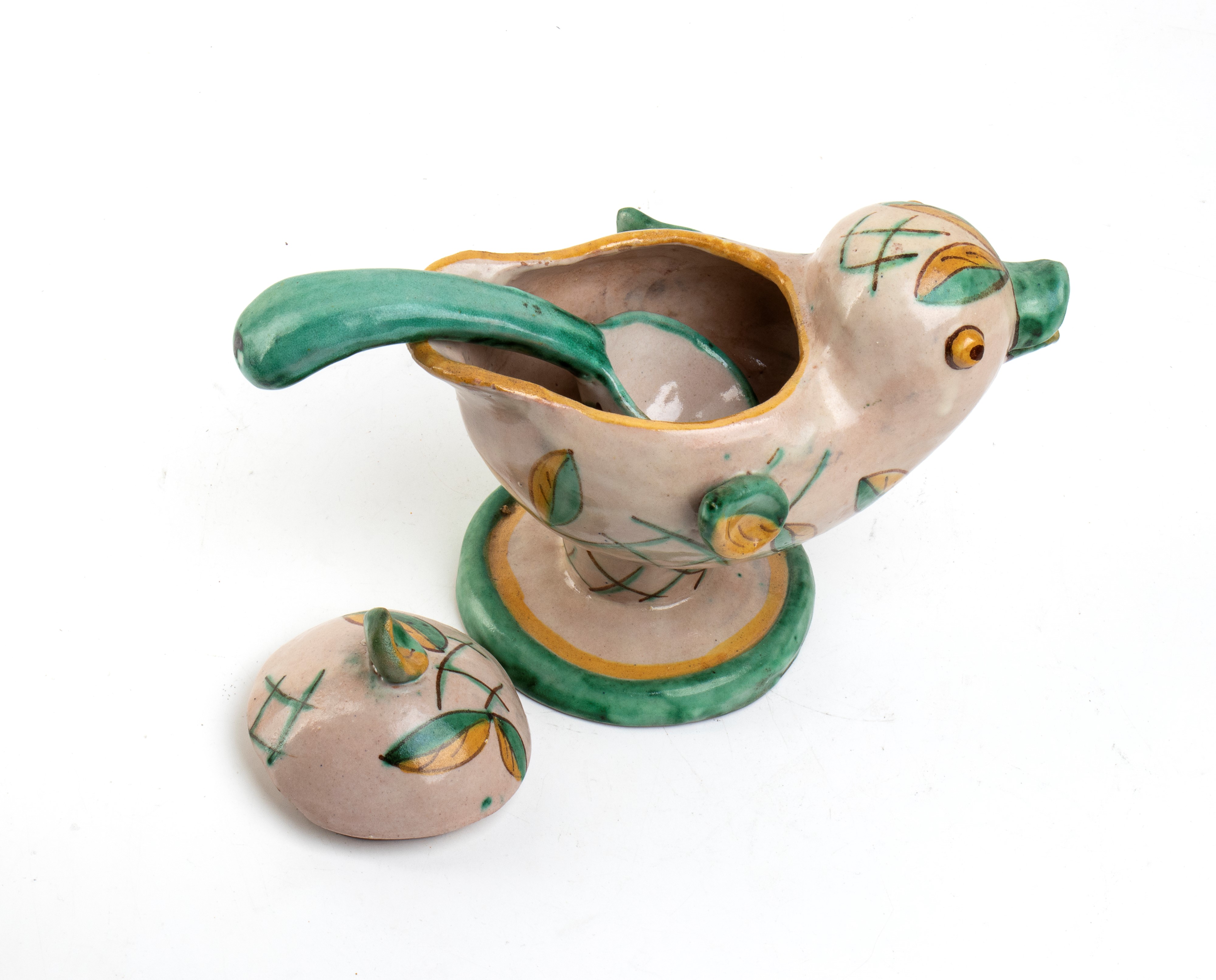 Salsiera a forma di uccellino con piede salvagocce