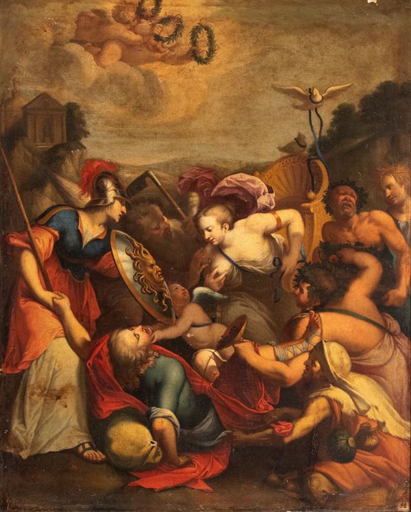 Artista fiammingo, XVII secolo - Minerva protects the shepherd Syphilus