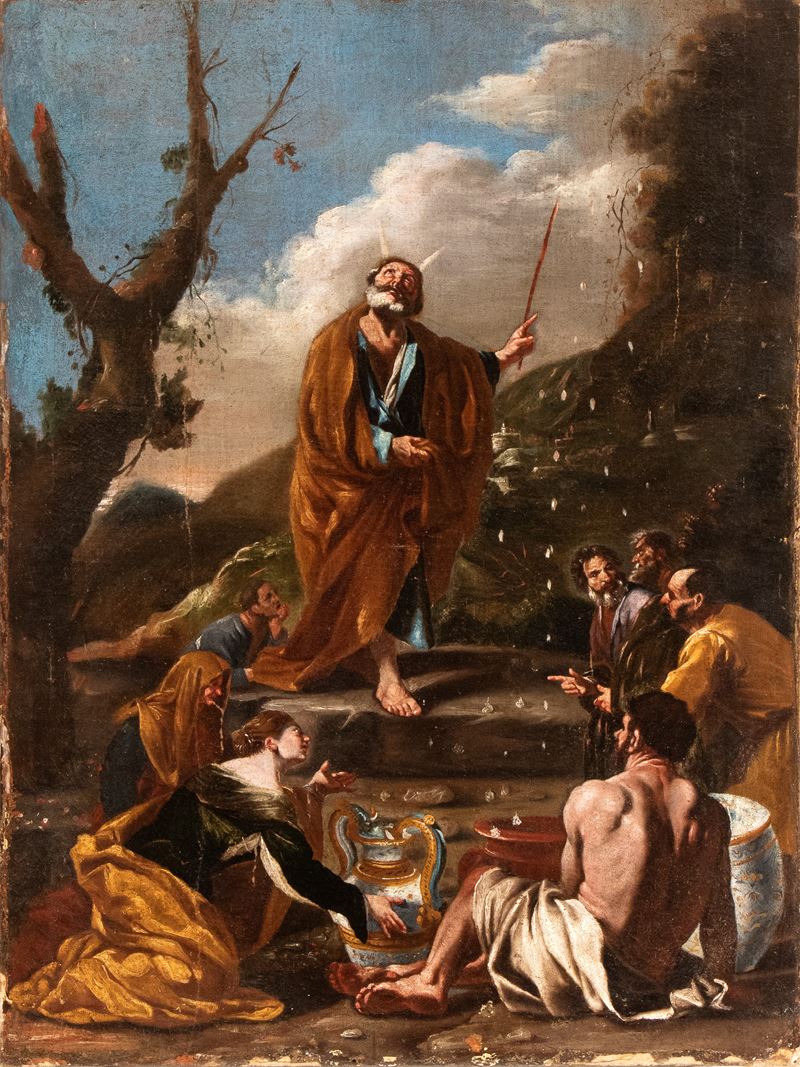 Artista Attivo a Roma, XVII Secolo - Mosè e la Discesa della Manna dal Cielo