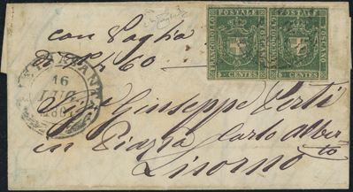 Toscana - Gov. Provvisorio, Splendida Coppia del 5 Cent. su Lettera.