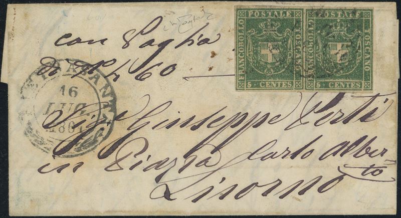 Toscana - Gov. Provvisorio, Splendida Coppia del 5 Cent. su Lettera.
