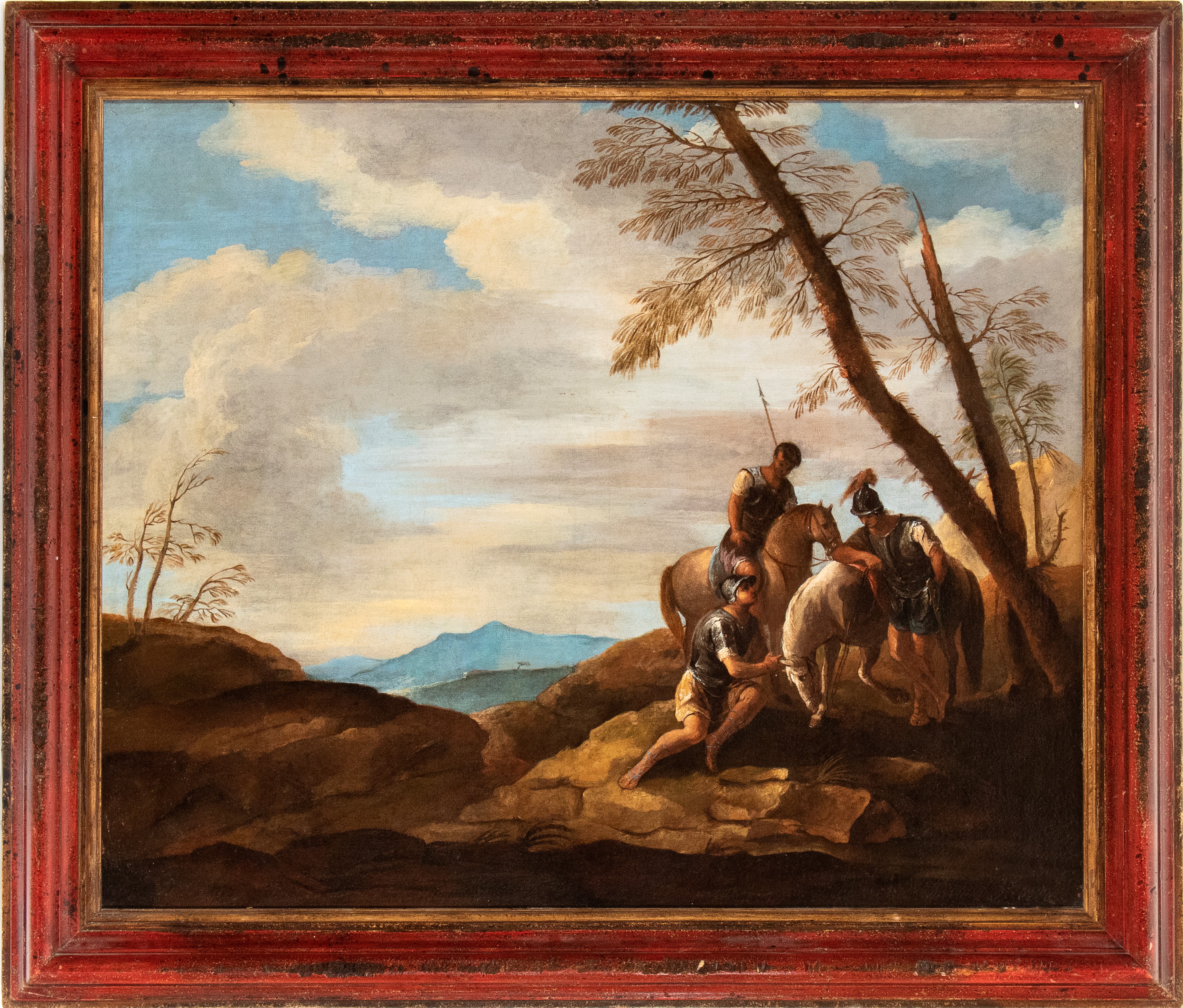 Paesaggio con sosta di soldati