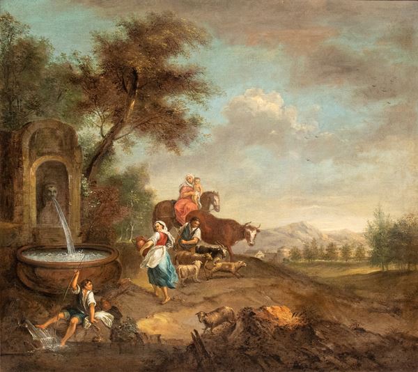 Francesco Zuccarelli - Landscape with fountain, shepherds and flocks