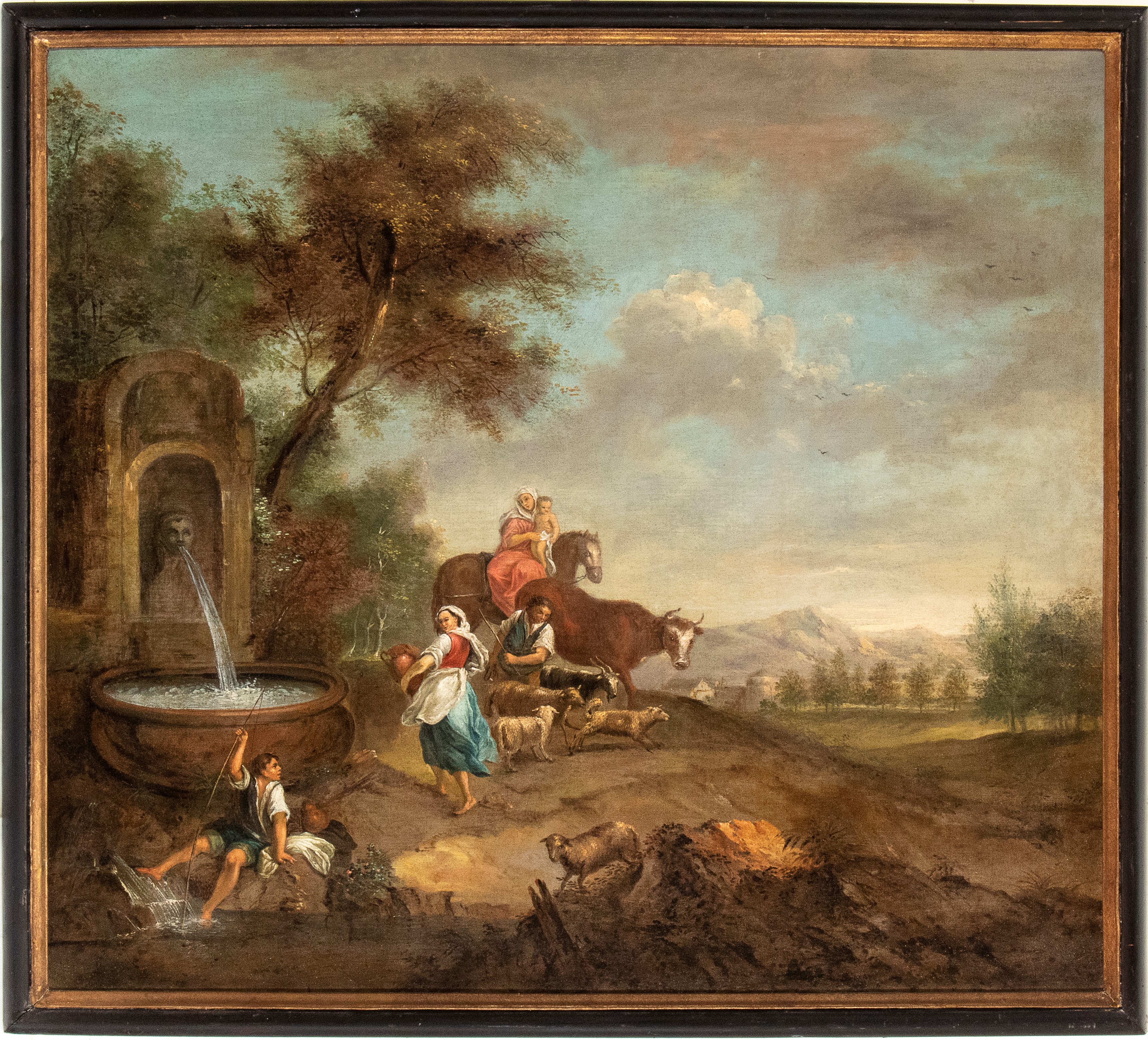 Paesaggio con fontanile, pastori e greggi