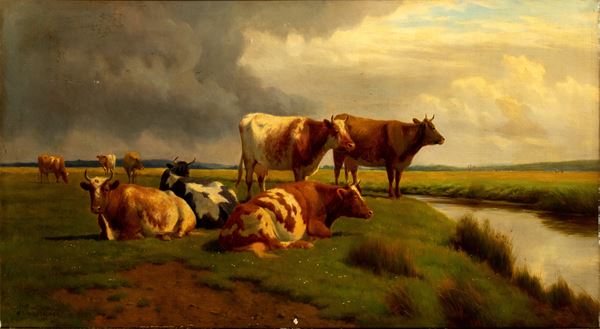 WILLIAM SIDNEY COOPER - Landscape with oxen