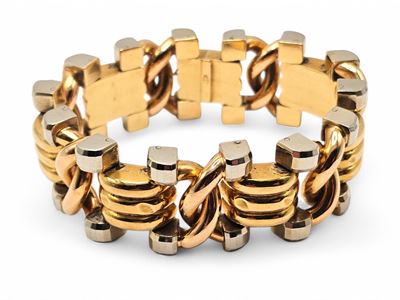 Bracciale tank, oro bianco e oro giallo 18k, anni ’40
