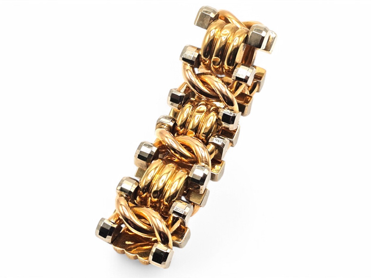 Bracciale tank, oro bianco e oro giallo 18k, anni ’40