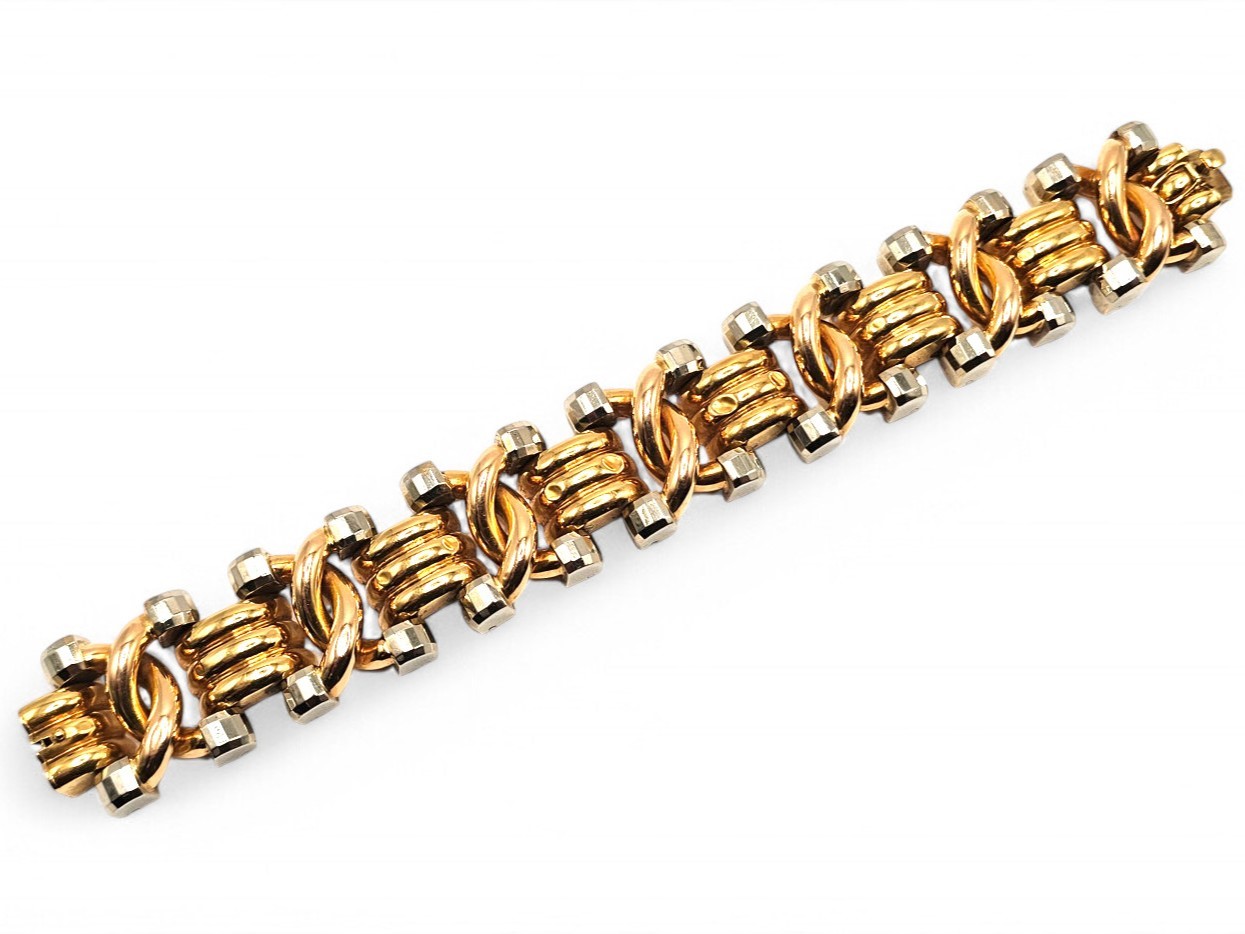 Bracciale tank, oro bianco e oro giallo 18k, anni ’40