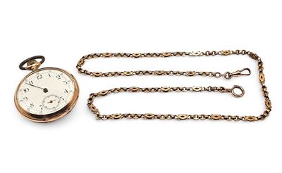 Orologio da taschino in oro a carica manuale, cassa a basso titolo, quadrante bianco