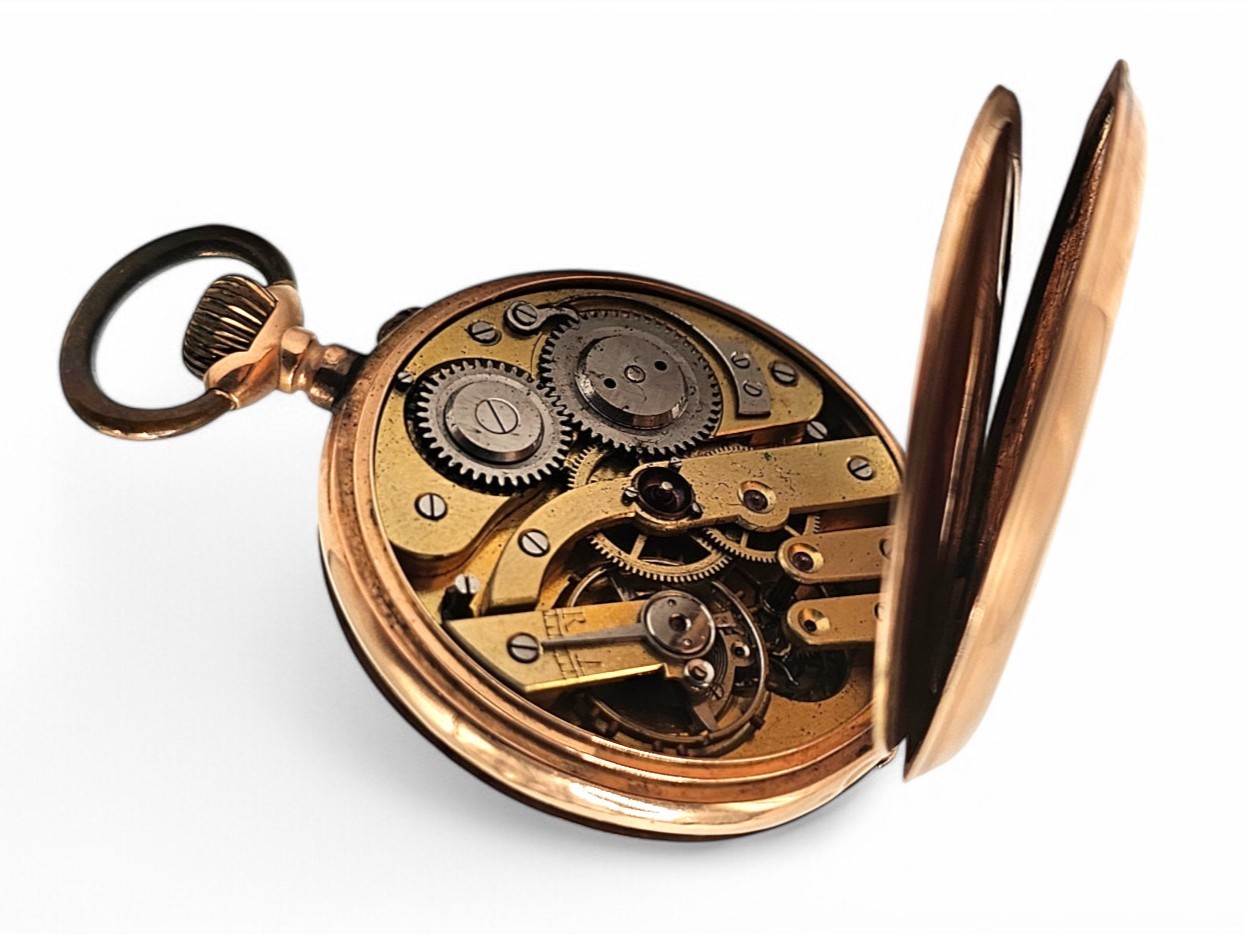 Orologio da taschino in oro a carica manuale, cassa a basso titolo, quadrante bianco