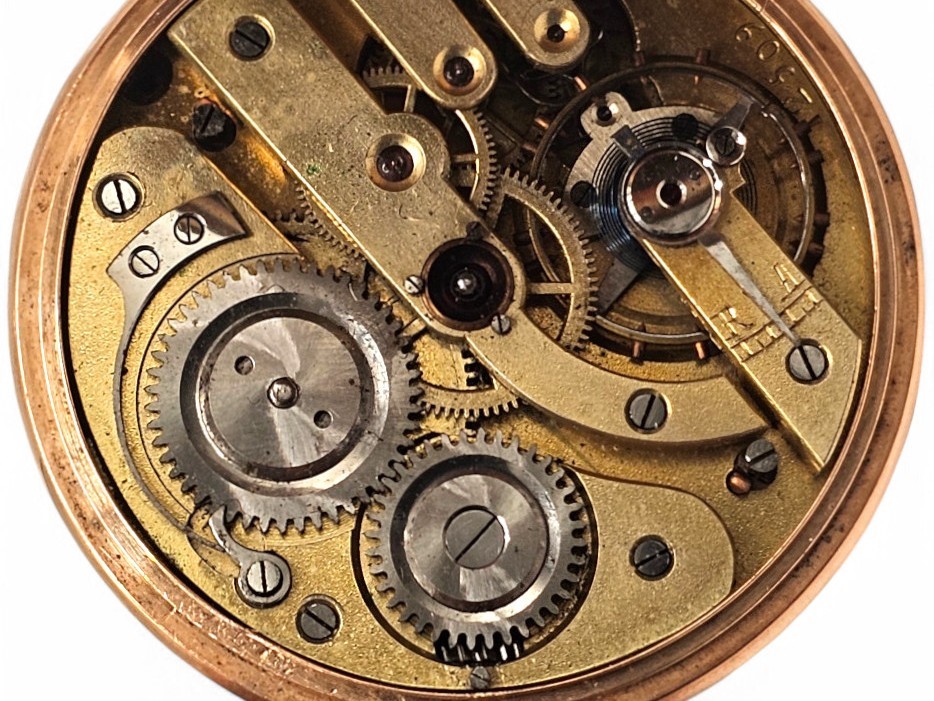 Orologio da taschino in oro a carica manuale, cassa a basso titolo, quadrante bianco