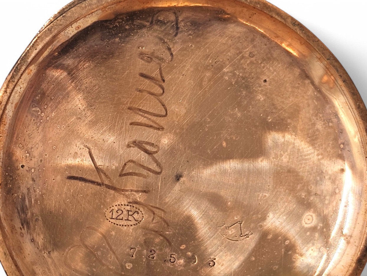 Orologio da taschino in oro a carica manuale, cassa a basso titolo, quadrante bianco
