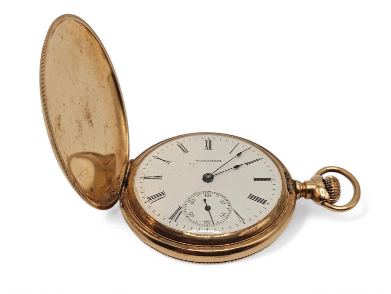 Orologio da tasca in oro giallo 14k, Waltham, movimento a carica manuale