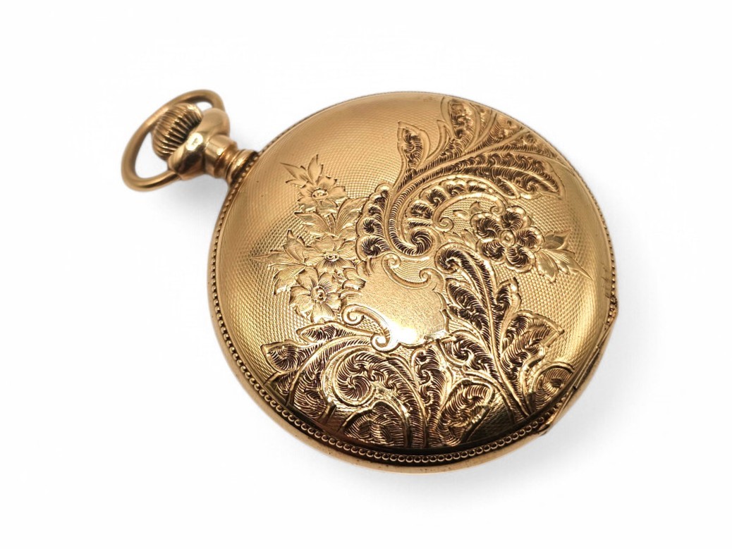 Orologio da tasca in oro giallo 14k, Waltham, movimento a carica manuale