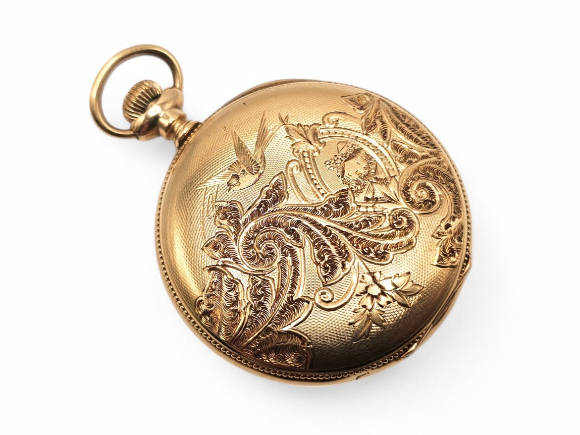 Orologio da tasca in oro giallo 14k, Waltham, movimento a carica manuale