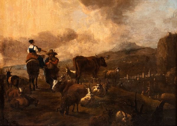 Nicolaes  Berchem - Landscape with shepherds and herds