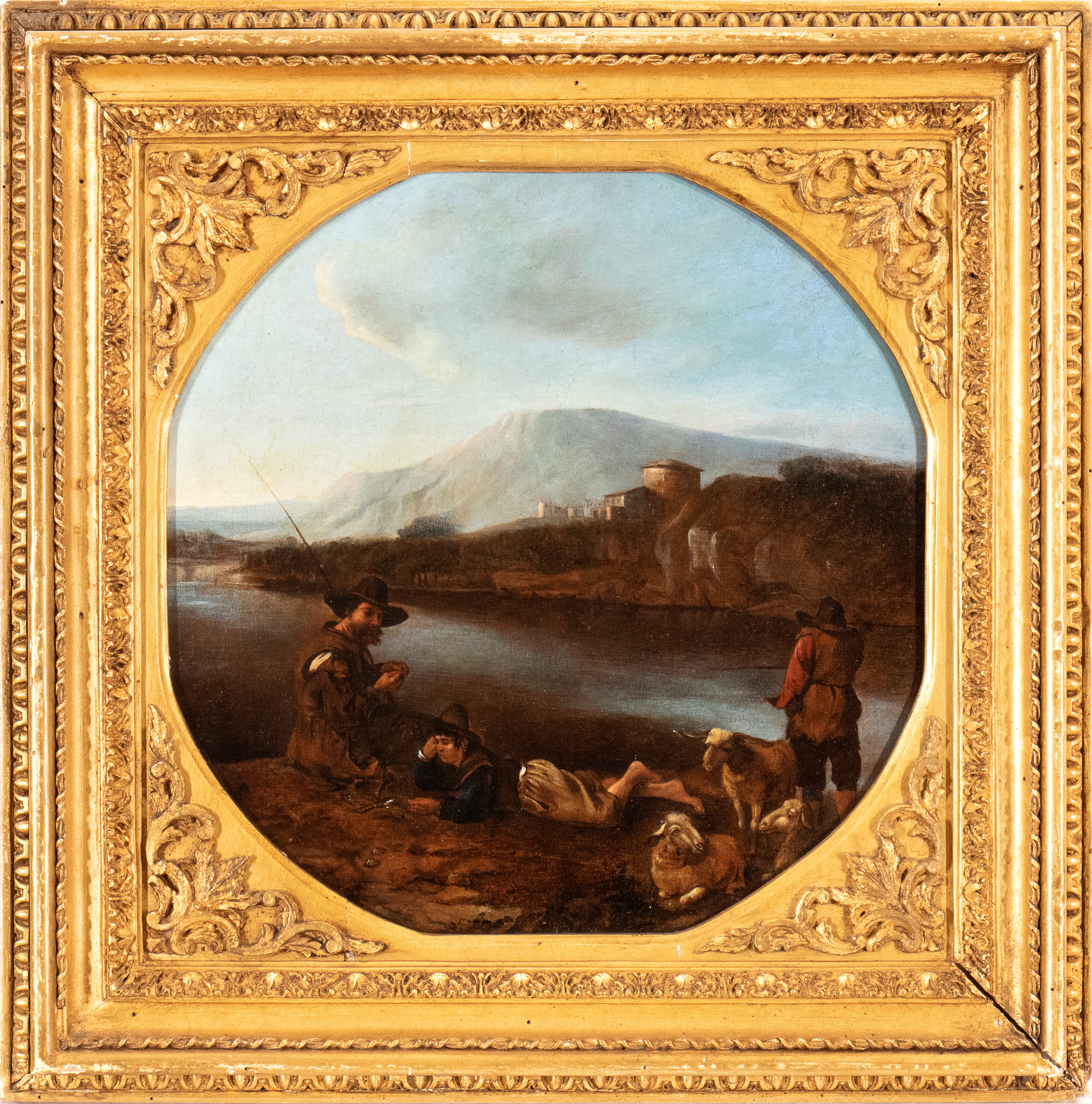 Pastori a riposo presso un corso d'acqua