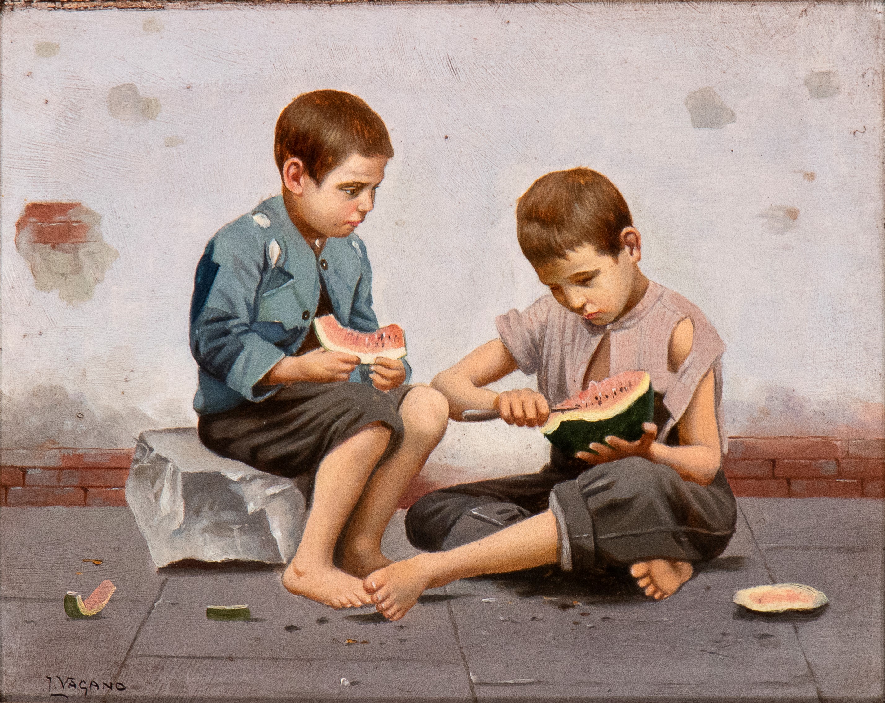 Lotto di due quadri raffiguranti coppie di bambini