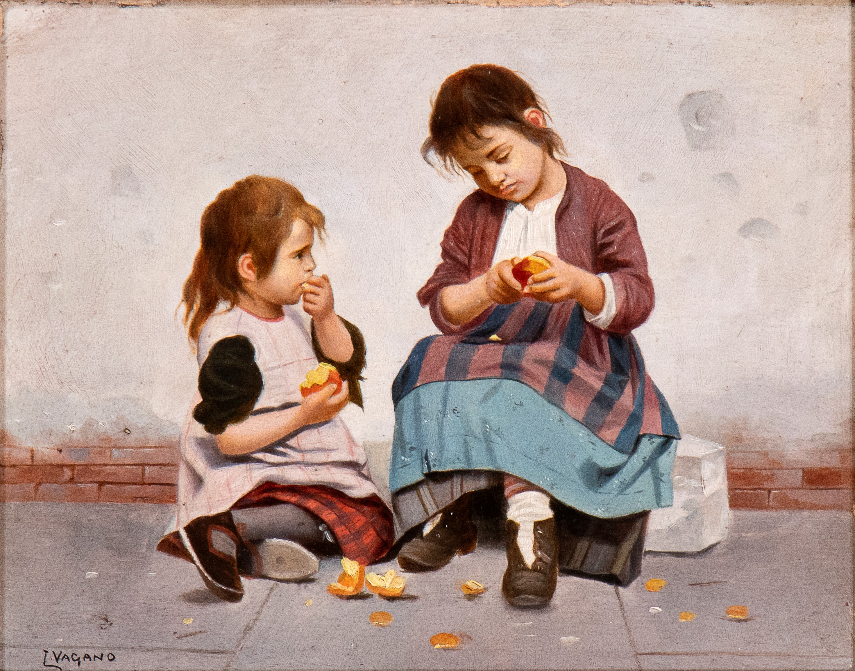 Lotto di due quadri raffiguranti coppie di bambini