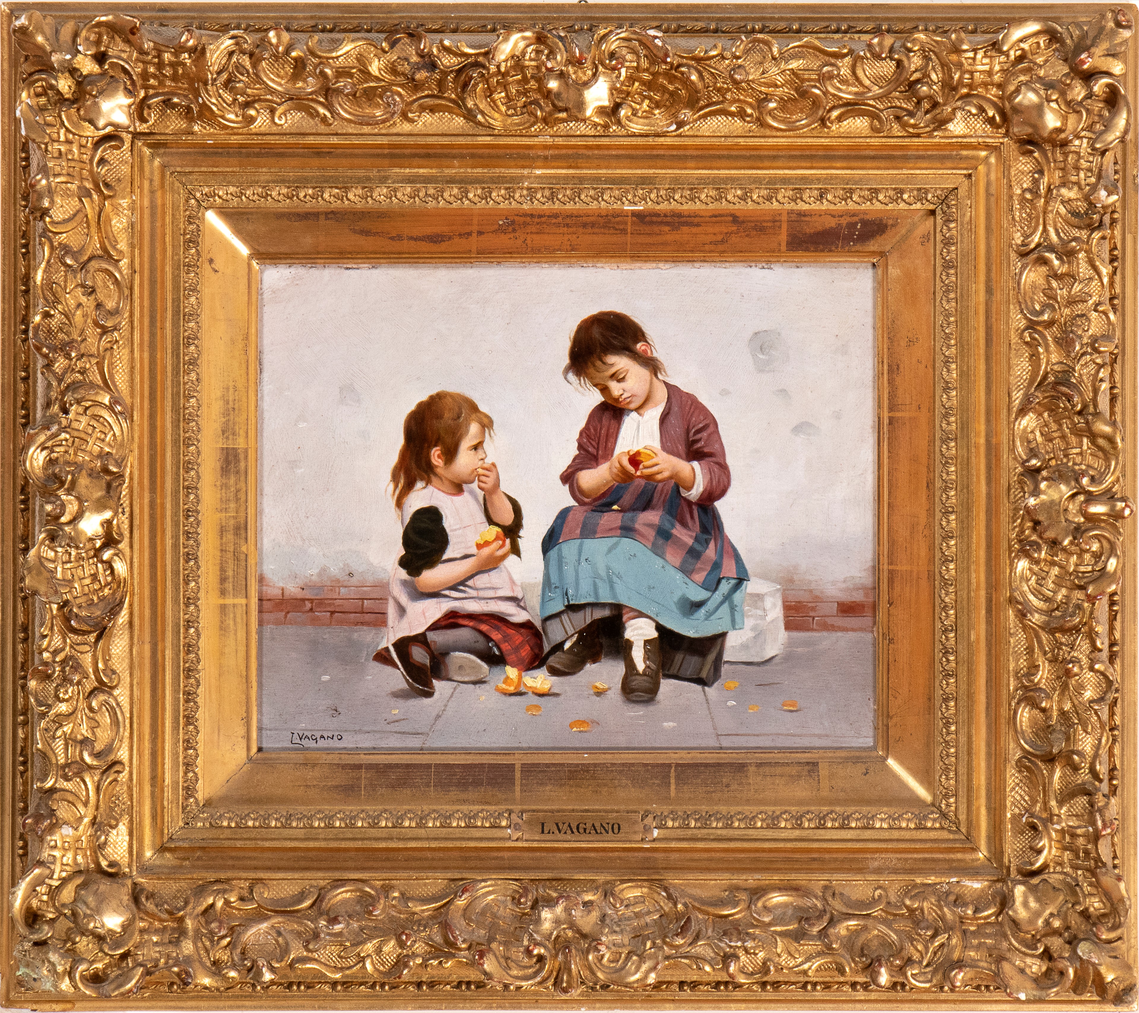 Lotto di due quadri raffiguranti coppie di bambini