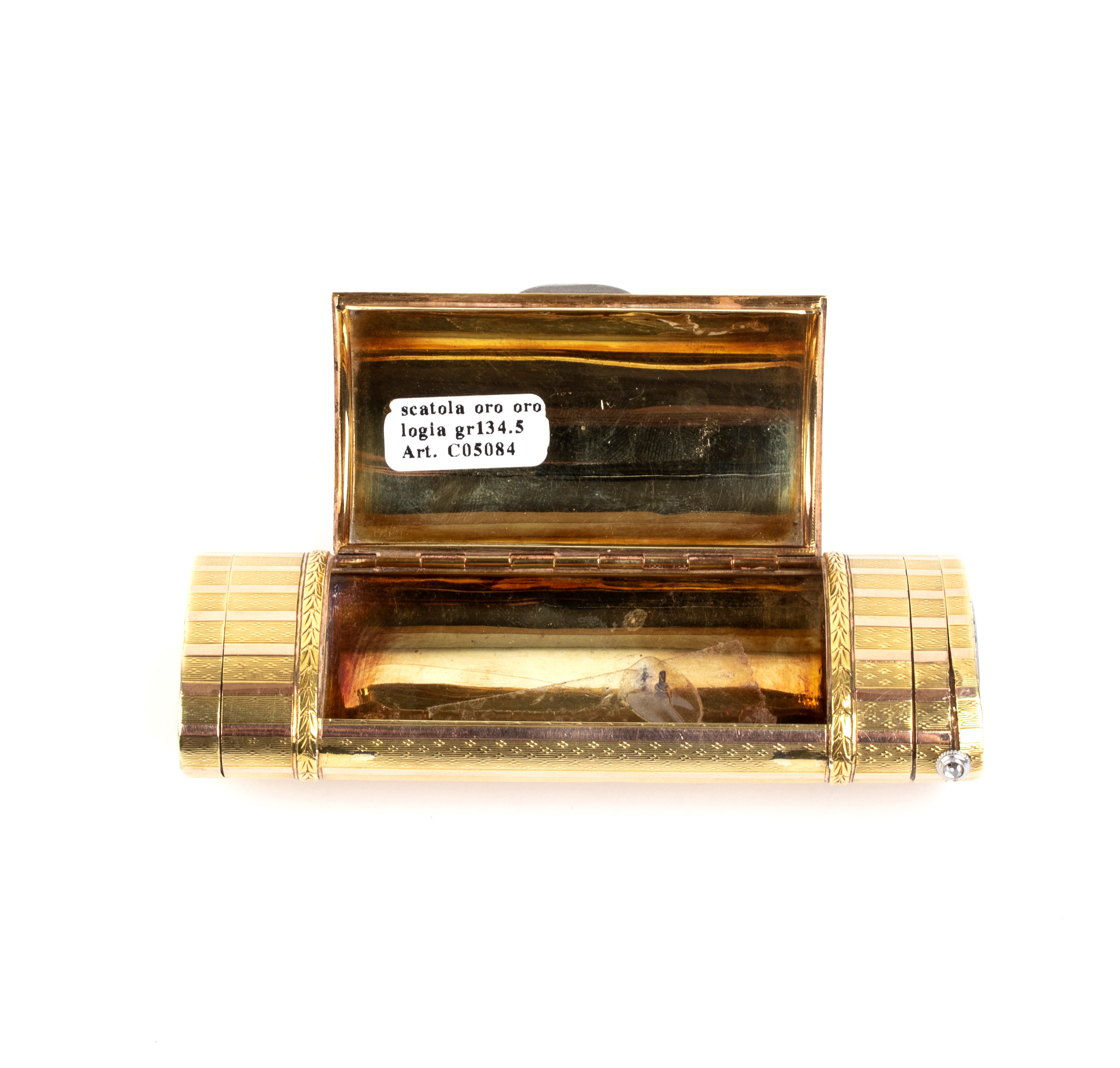 Tabacchiera con orologio in oro e diamanti