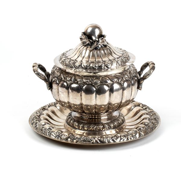 Italian solid silver tureen with dish