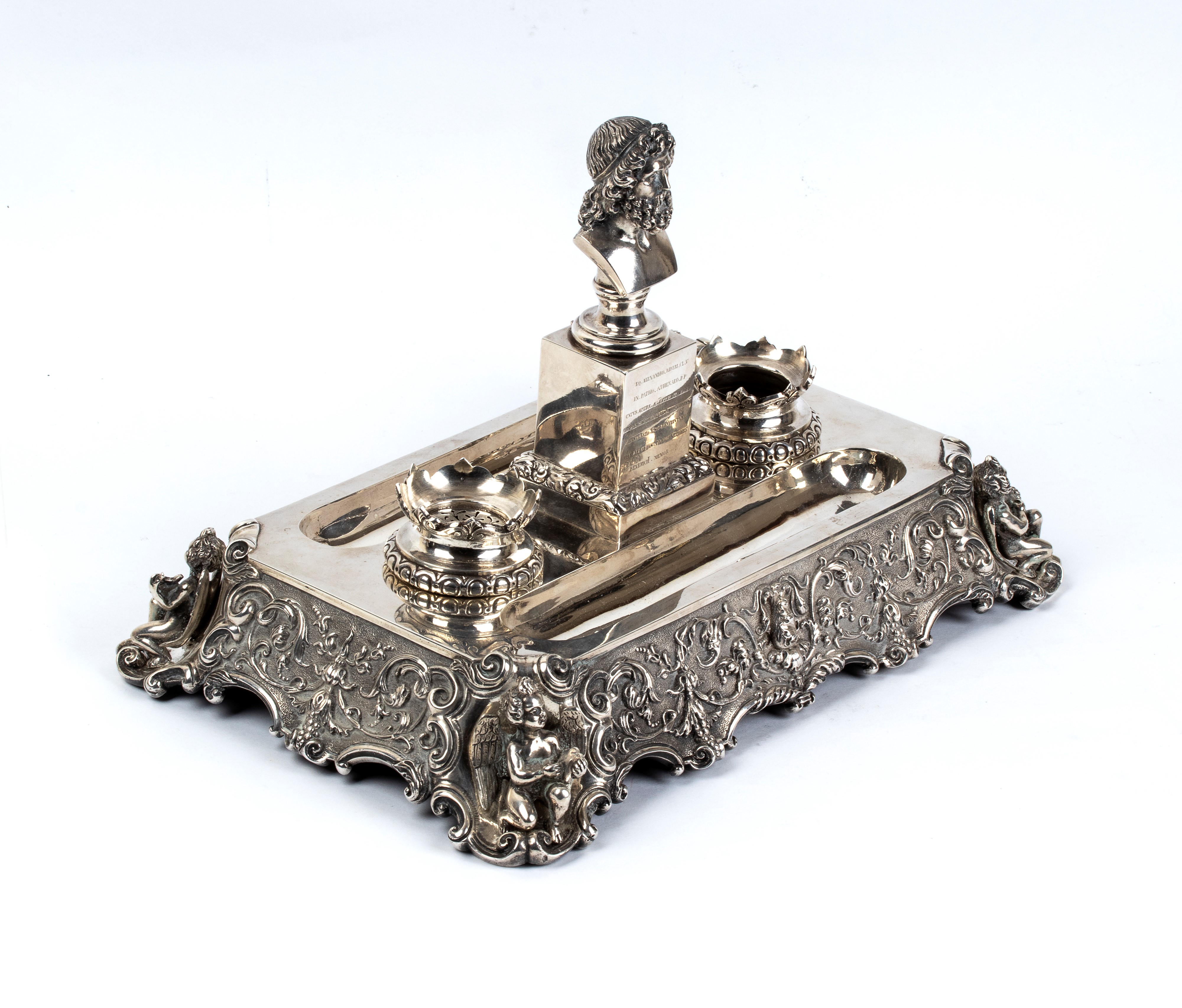 Calamaio italiano in argento con dedica ad Alessandro Riberi