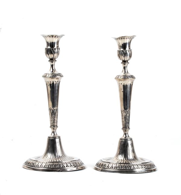 A pair of Italian silver candlesticks