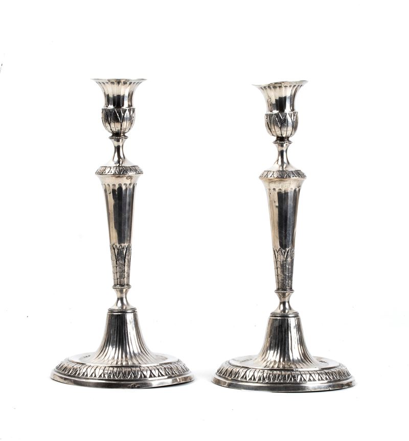 Coppia candelieri italiani in argento