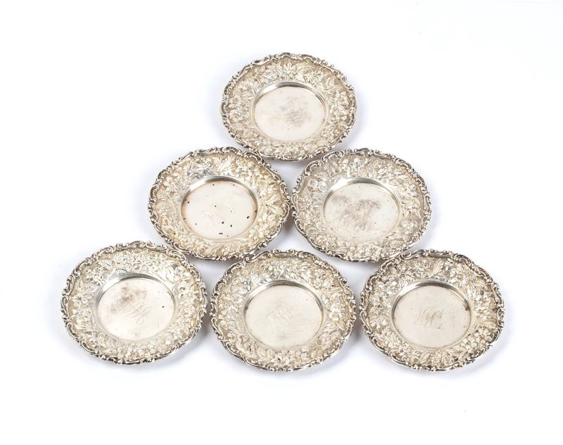 Gruppo di 6 piattini americani in argento