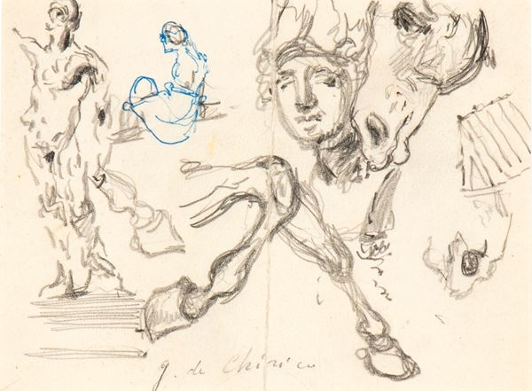 GIORGIO DE CHIRICO - Studio di figure e cavallo
