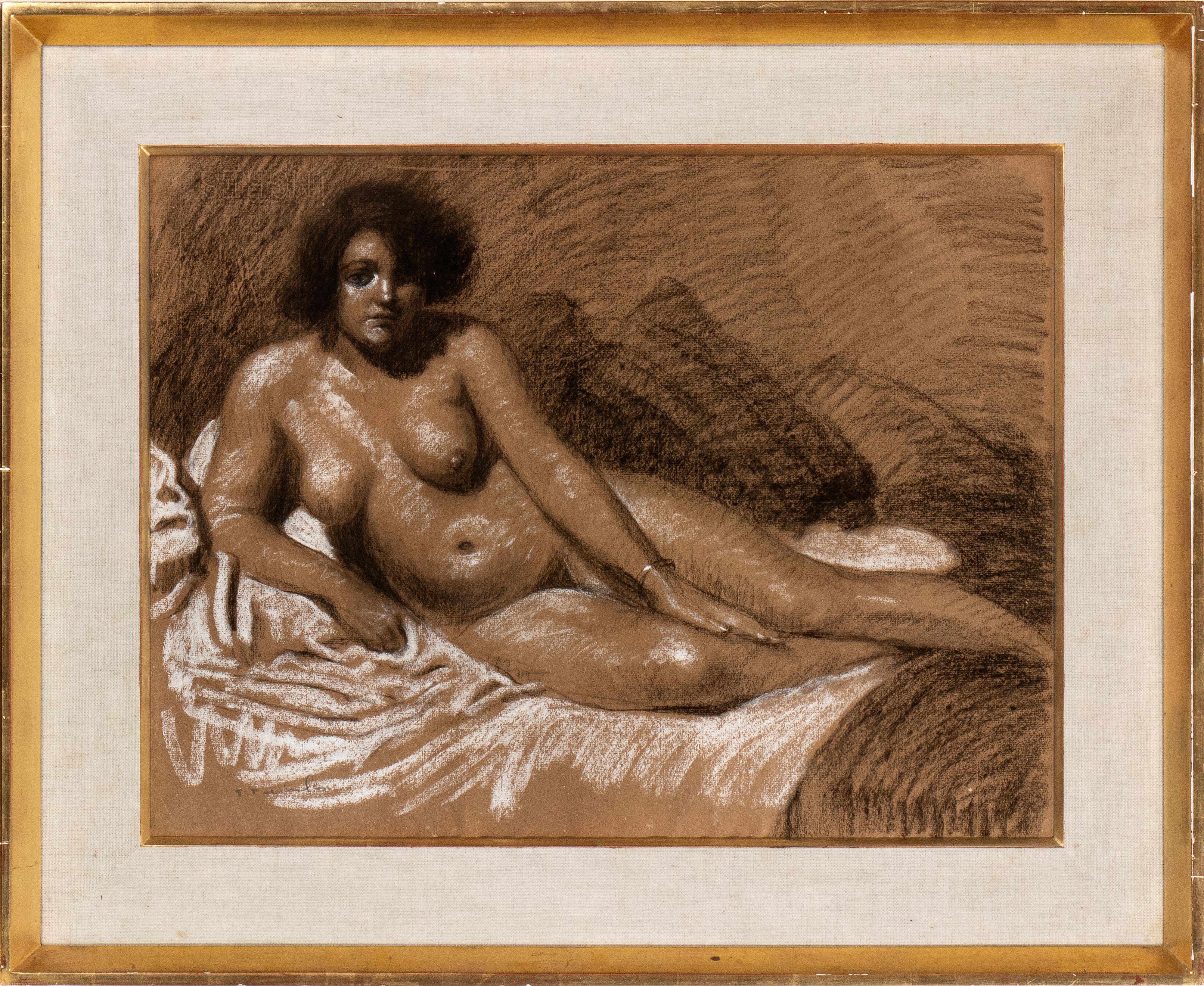 Theophile Alexandre Steinlen - Nudo reclinato, tecnica mista su carta