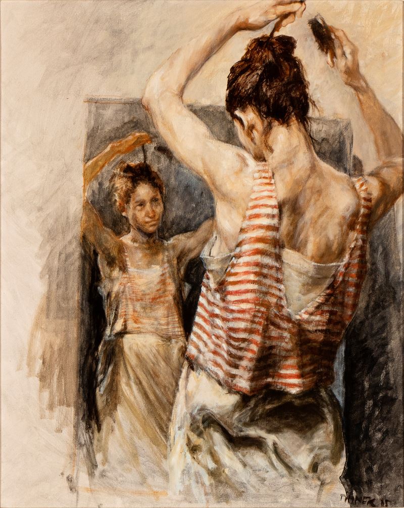 Carl Timner - Ragazza allo specchio, olio su tela