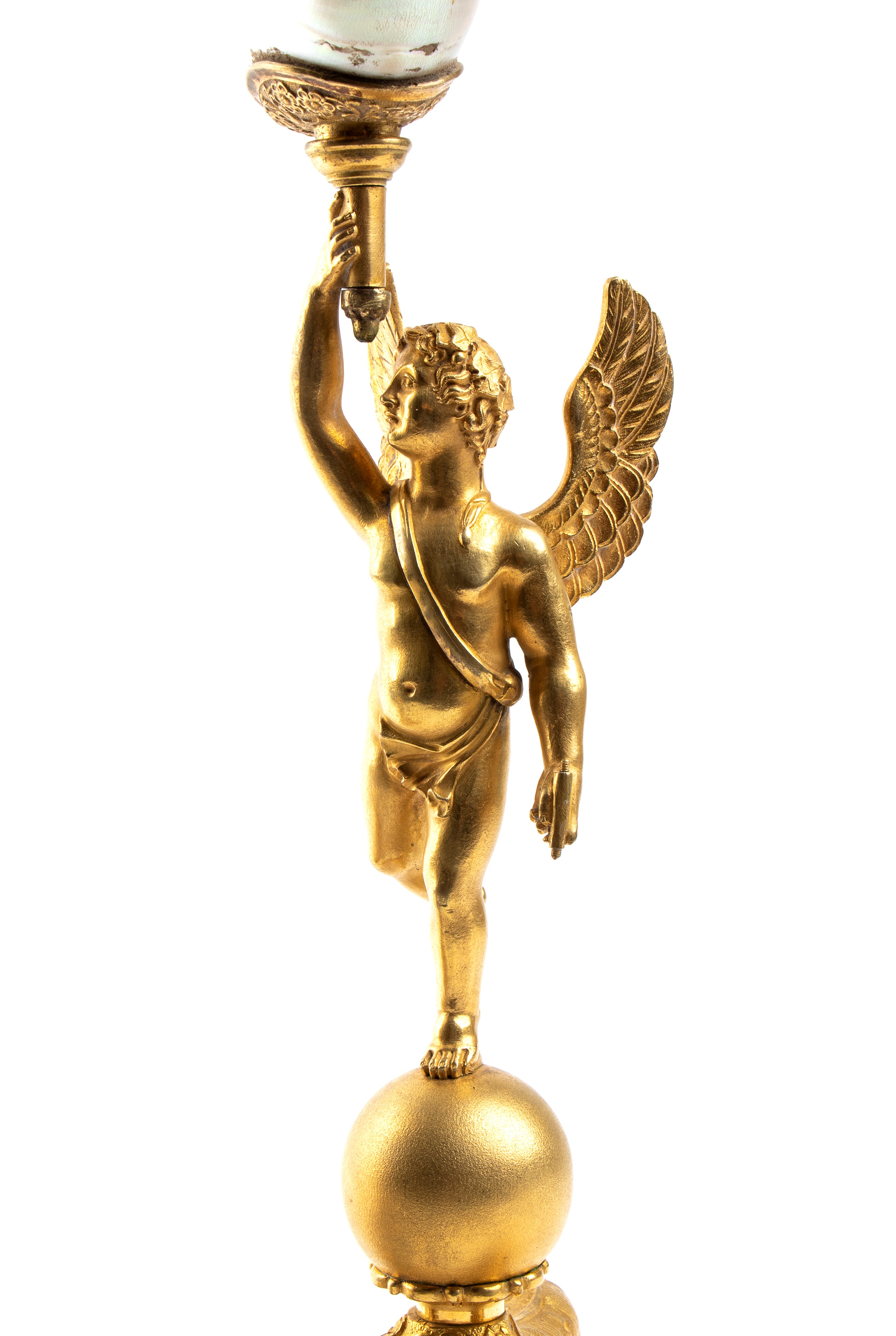 Coppia di nautilus con putto alato su base in bronzo dorato, fine XIX secolo