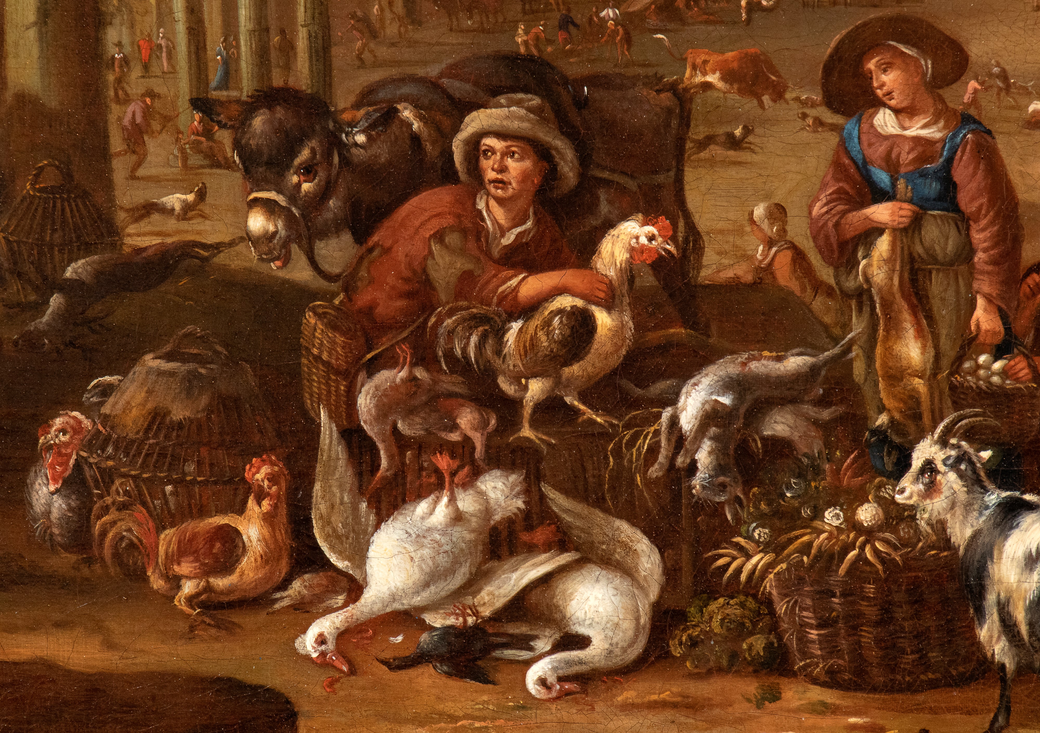 Veduta di Campo Vaccino con scena di mercato