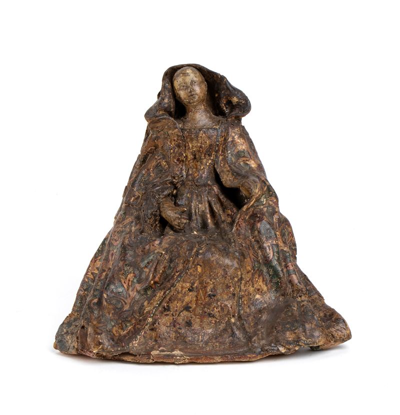 Madonna tardo gotica, scultura in papier mâché/papier collé policroma (XV–XVI secolo)
